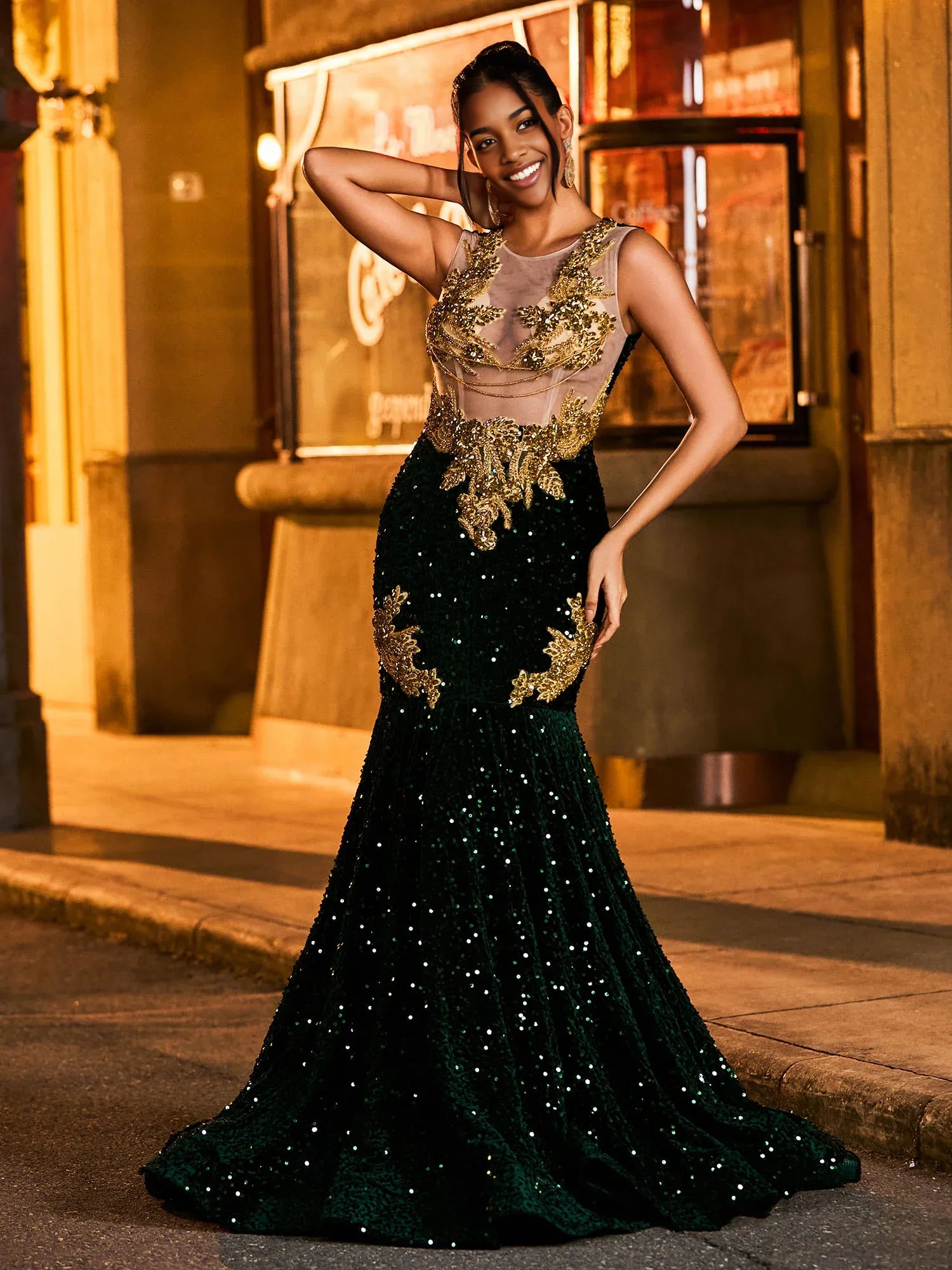 Luxury Trumpet/Mermaid Illusion Neck Sleeveless Zipper Sweep/Brush Train Prom Dress